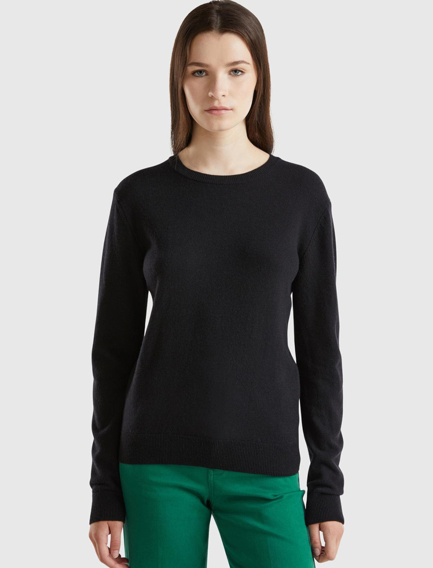 Kadın Antrasit Melanj Bisiklet Yaka %100 Merino Kazak