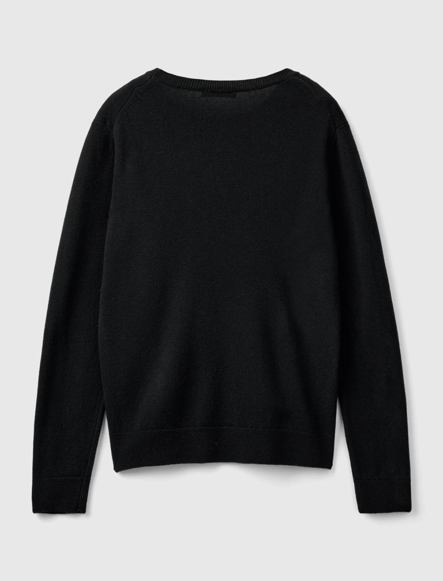 Kadın Siyah Bisiklet Yaka %100 Merino Kazak