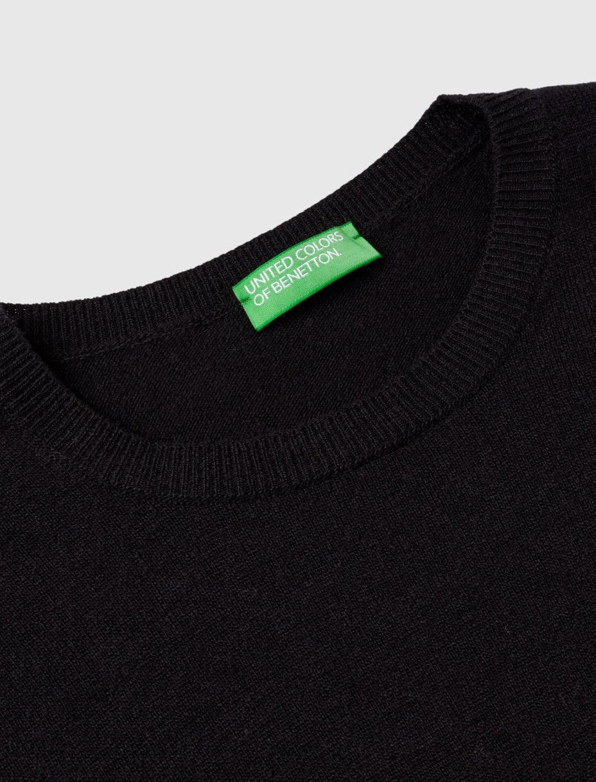 Kadın Siyah Bisiklet Yaka %100 Merino Kazak