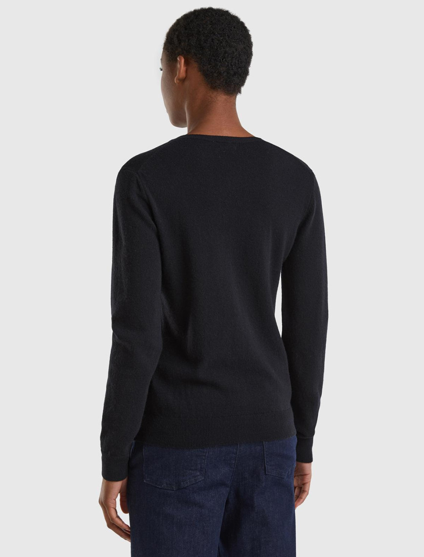 Kadın Siyah Bisiklet Yaka %100 Merino Hırka