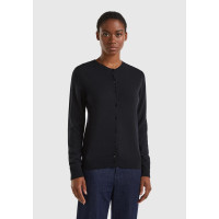 Kadın Siyah Bisiklet Yaka %100 Merino Hırka