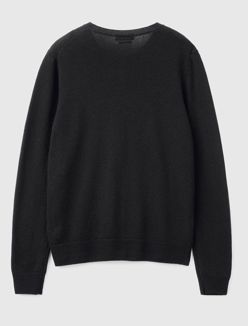 Kadın Siyah Bisiklet Yaka %100 Merino Hırka