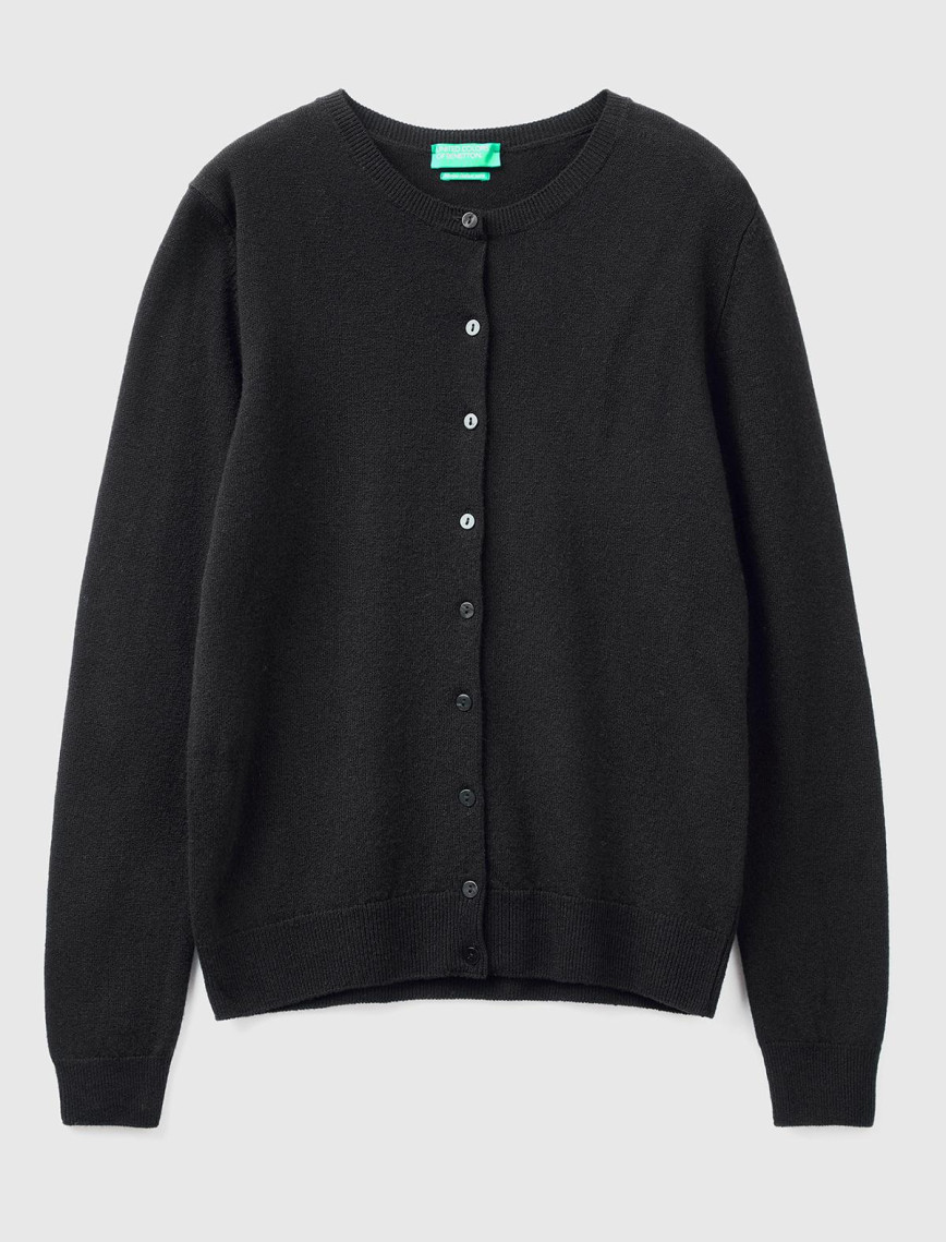 Kadın Siyah Bisiklet Yaka %100 Merino Hırka