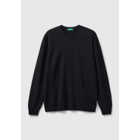 Erkek Siyah Bisiklet Yaka %100 Merino Kazak