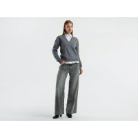 Kadın Antrasit Melanj V Yaka %100 Merino Kazak