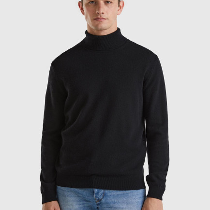 Erkek Siyah Boğazlı %100 Merino Kazak Erkek Siyah Boğazlı %100 Merino Kazak