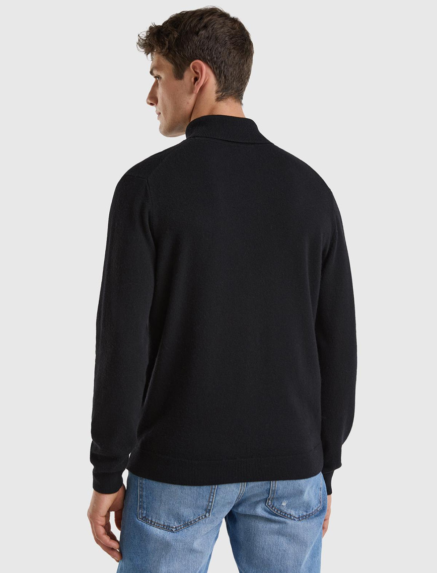 Erkek Siyah Boğazlı %100 Merino Kazak