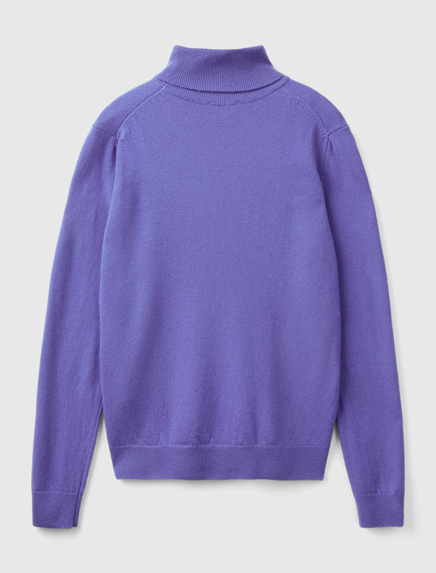 Kadın Mor Dik Yaka %100 Merino Kazak