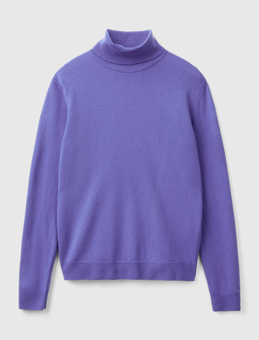 Kadın Mor Dik Yaka %100 Merino Kazak