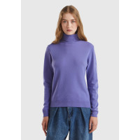 Kadın Mor Dik Yaka %100 Merino Kazak