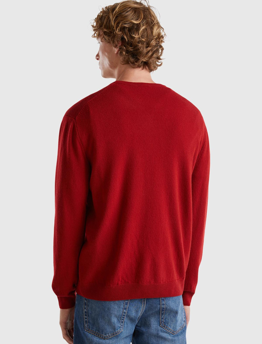 Erkek Bordo Bisiklet Yaka %100 Merino Kazak