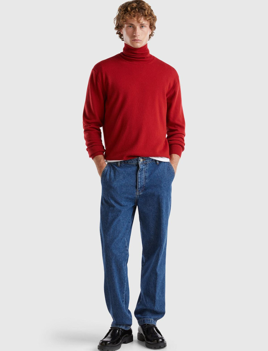 Erkek Bordo Boğazlı %100 Merino Kazak Erkek Bordo Boğazlı %100 Merino Kazak