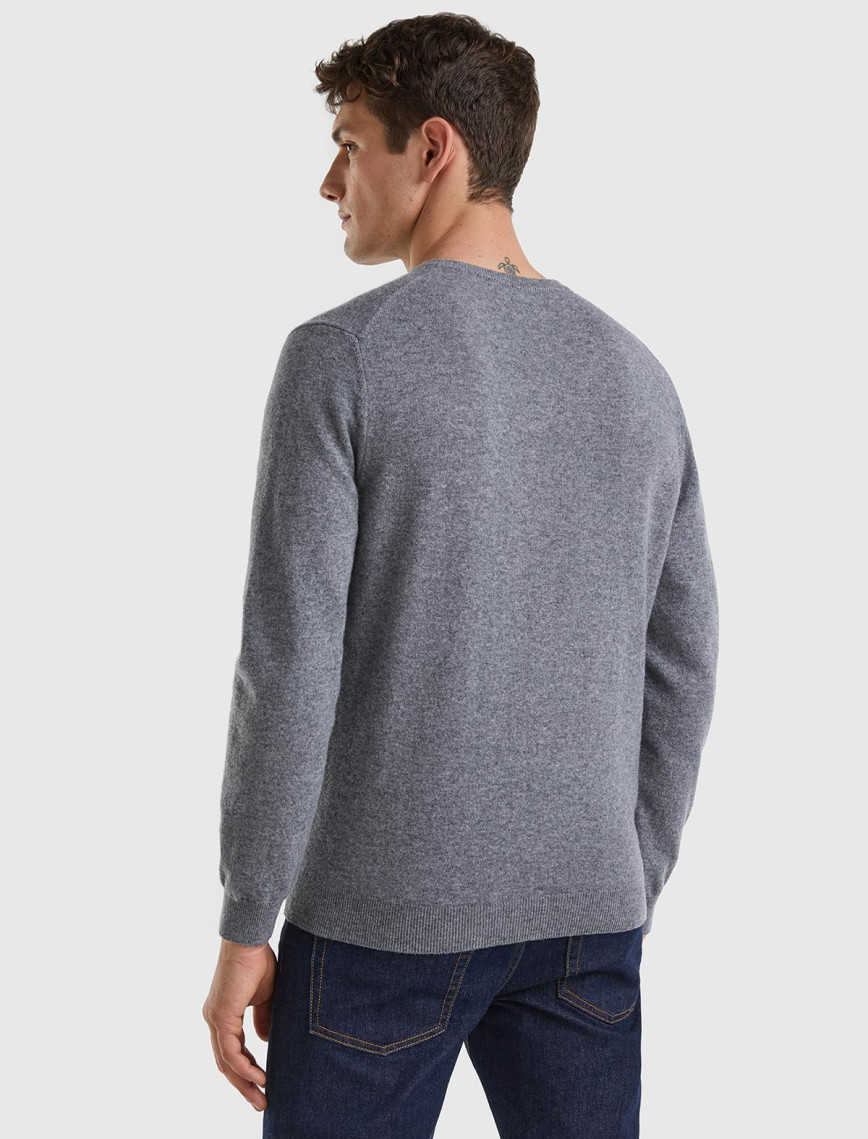 Erkek Antrasit Melanj Bisiklet Yaka %100 Merino Kazak