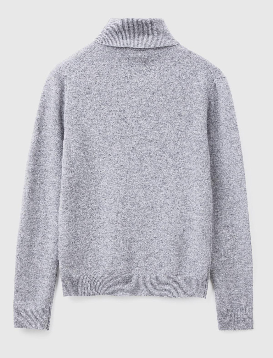 Kadın Gri Melanj Dik Yaka %100 Merino Kazak