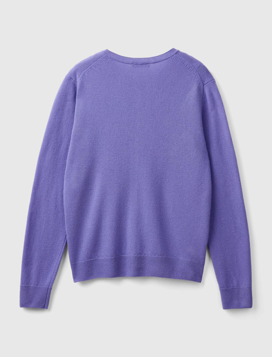 Kadın Mor Bisiklet Yaka %100 Merino Hırka