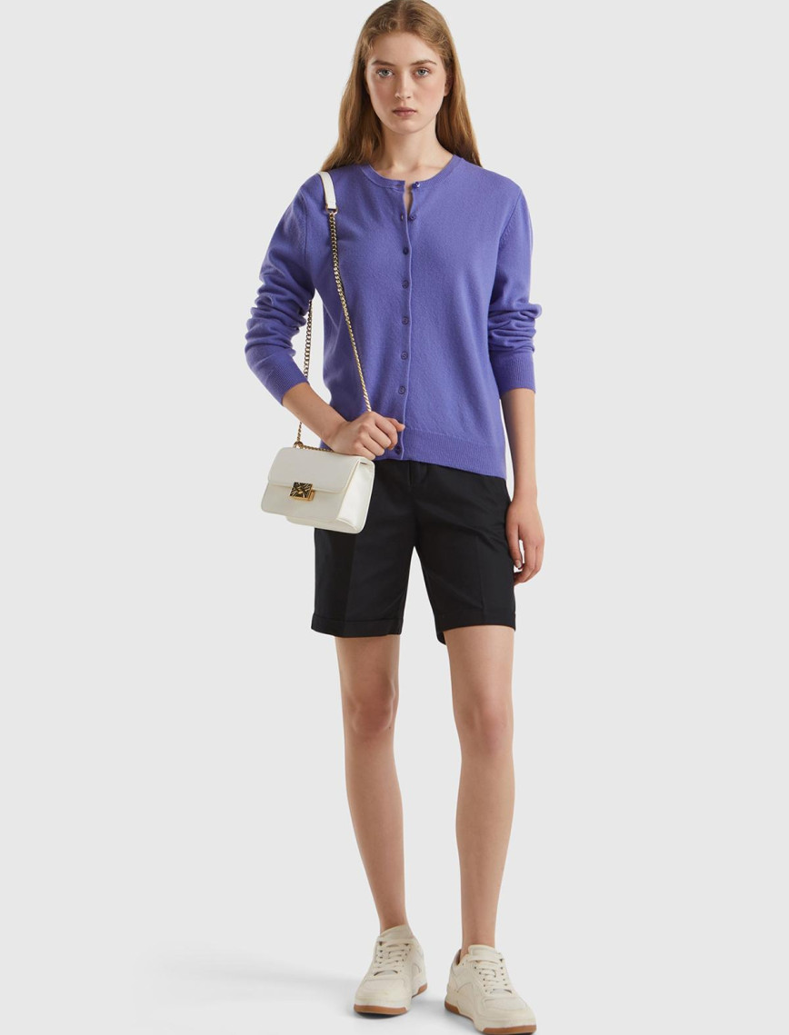 Kadın Mor Bisiklet Yaka %100 Merino Hırka