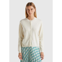 Kadın Krem Bisiklet Yaka %İnci Düğmeli Merino Hırka