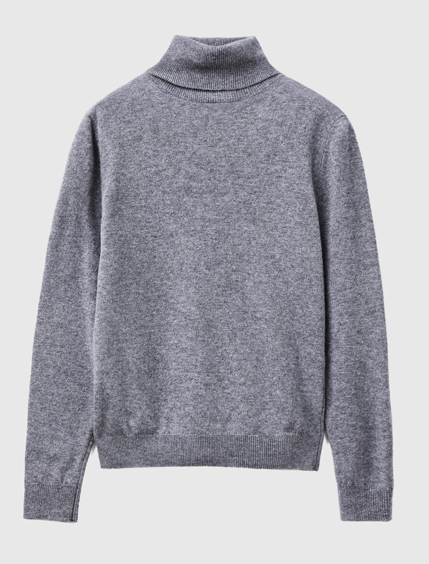 Kadın Antrasit Melanj Dik Yaka %100 Merino Kazak