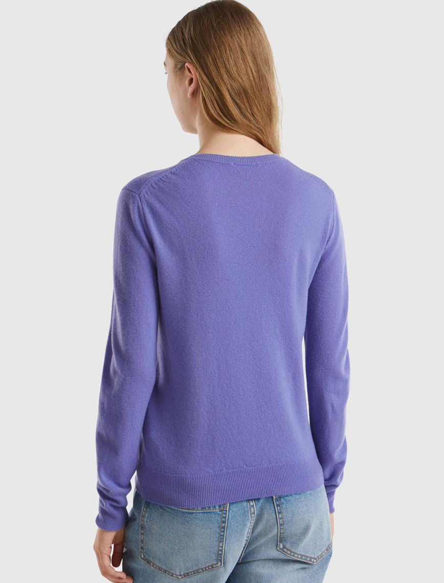 Kadın Mor Bisiklet Yaka %100 Merino Kazak