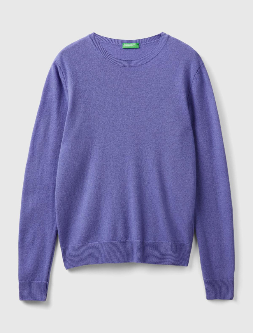 Kadın Mor Bisiklet Yaka %100 Merino Kazak