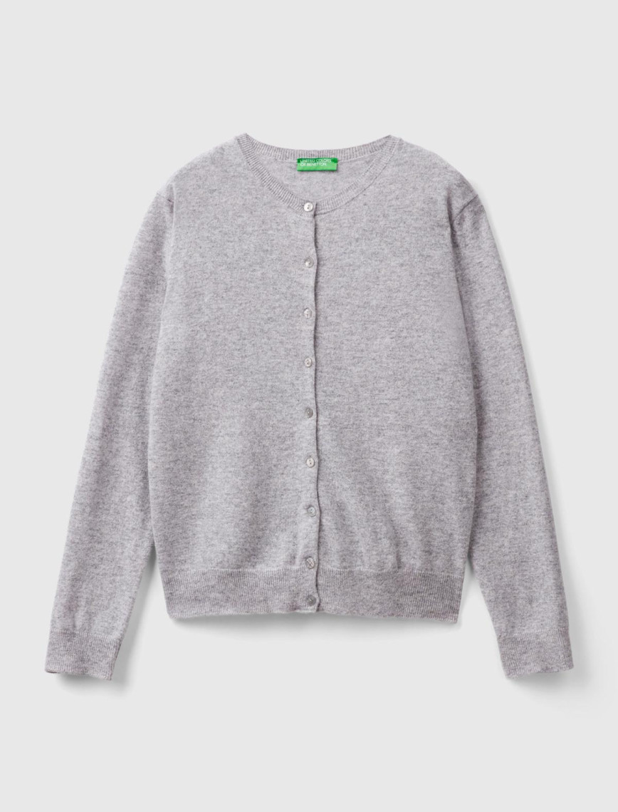 Kadın Gri Melanj Bisiklet Yaka %100 Merino Hırka