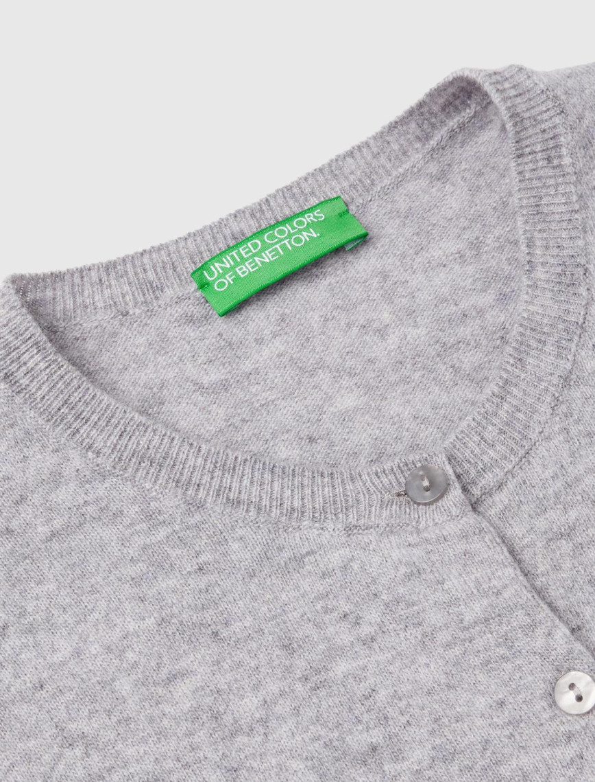 Kadın Gri Melanj Bisiklet Yaka %100 Merino Hırka