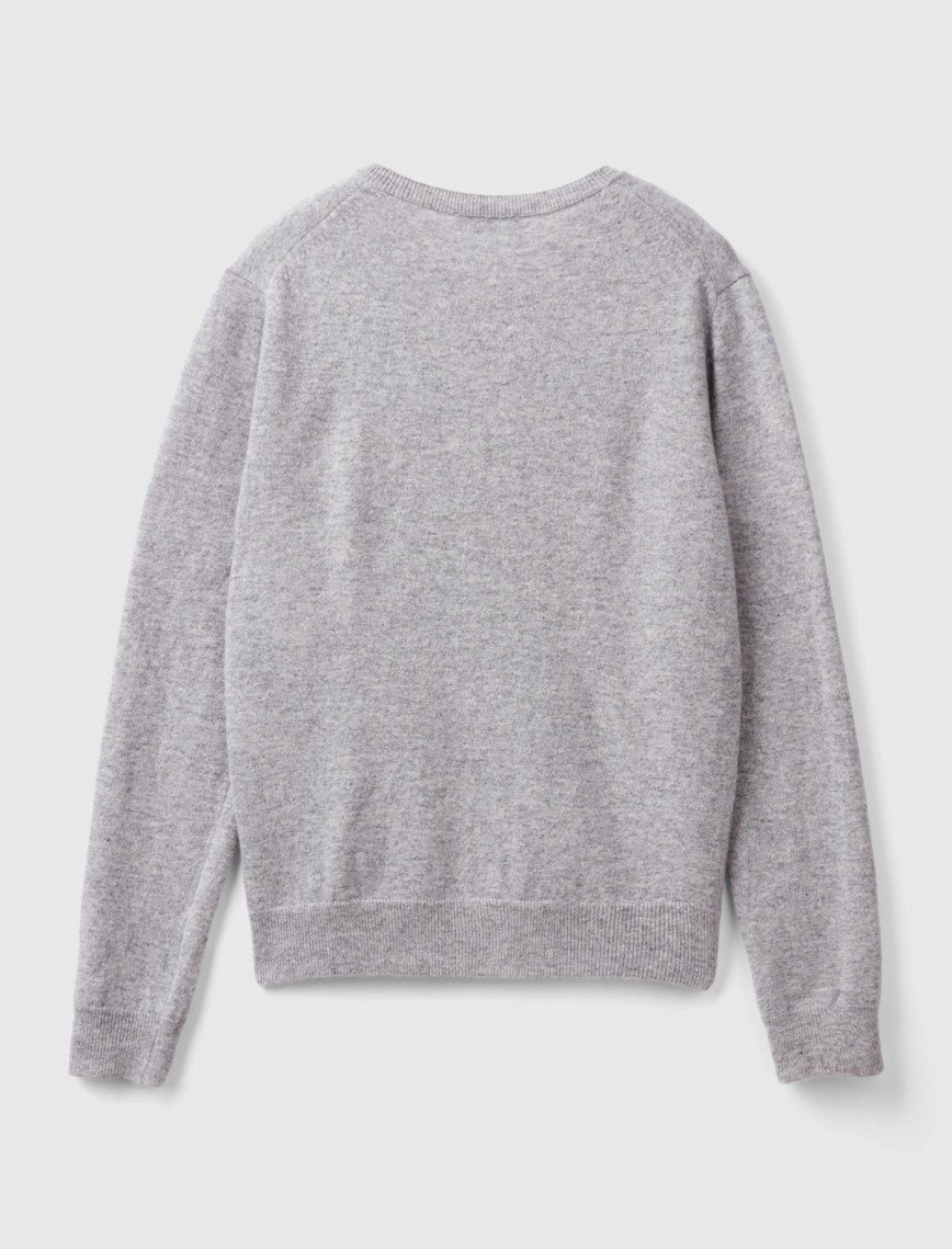 Kadın Gri Melanj Bisiklet Yaka %100 Merino Hırka