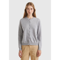 Kadın Gri Melanj Bisiklet Yaka %100 Merino Hırka