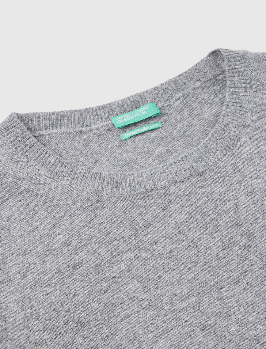 Kadın Gri Melanj Bisiklet Yaka %100 Merino Kazak