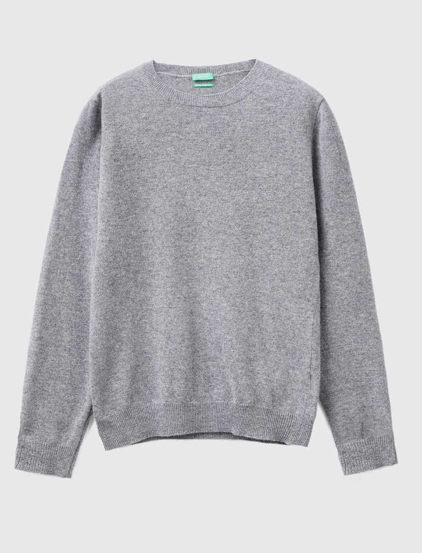 Kadın Gri Melanj Bisiklet Yaka %100 Merino Kazak