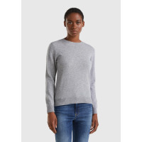 Kadın Gri Melanj Bisiklet Yaka %100 Merino Kazak