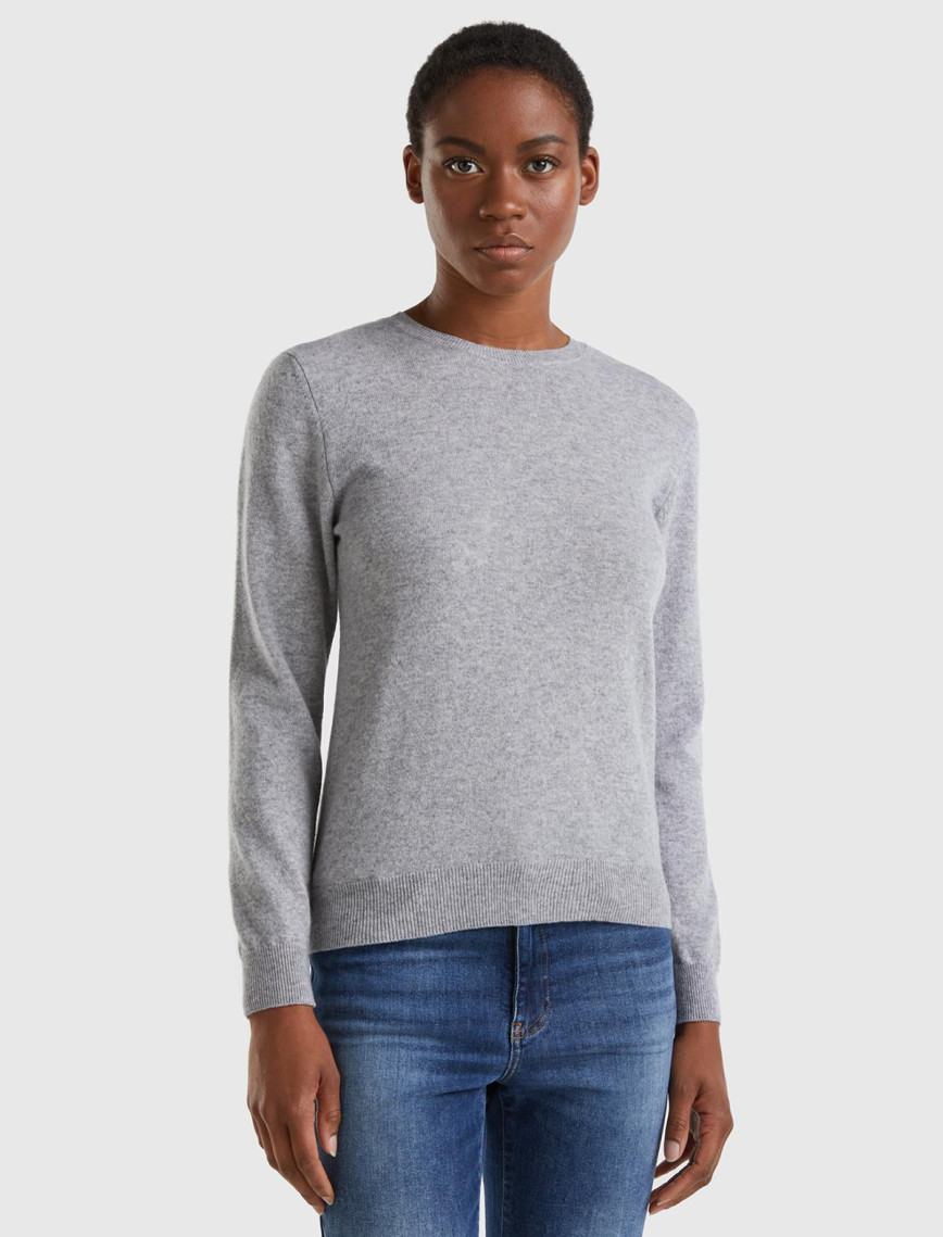 Kadın Antrasit Melanj Bisiklet Yaka %100 Merino Kazak