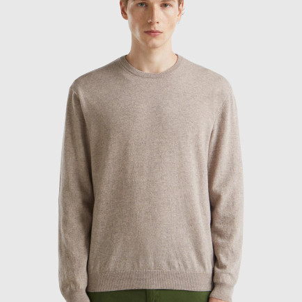 Erkek Bej Melanj Bisiklet Yaka %100 Merino Kazak Erkek Bej Melanj Bisiklet Yaka %100 Merino Kazak