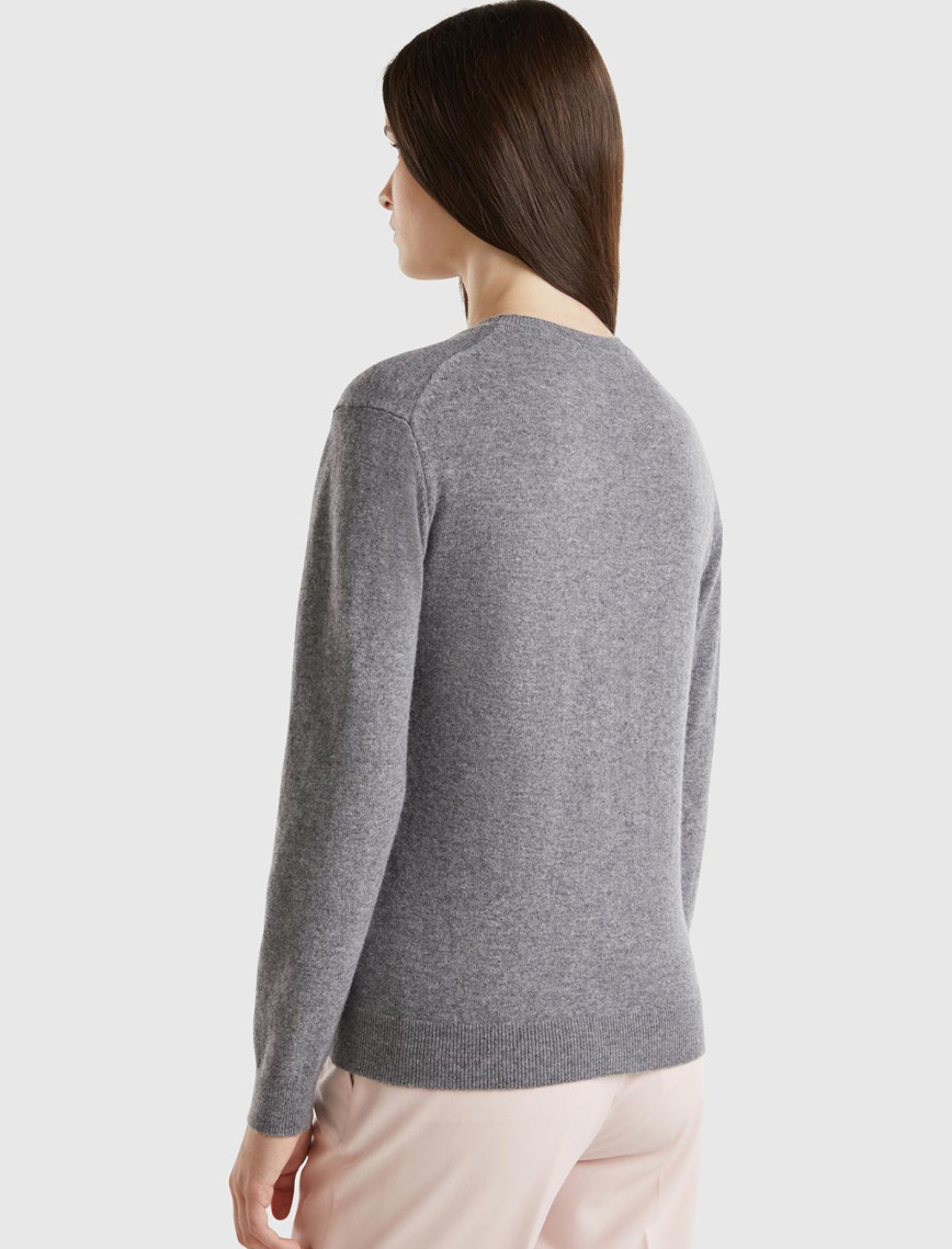 Kadın Antrasit Melanj Bisiklet Yaka %100 Merino Kazak