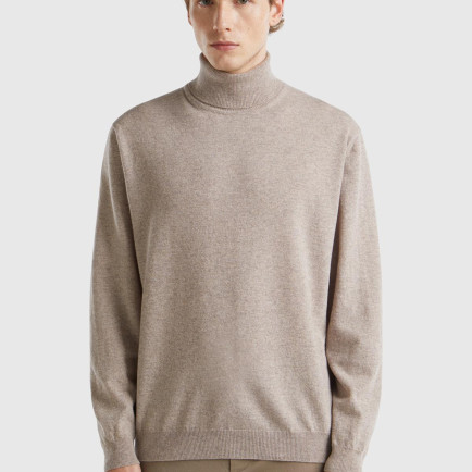 Erkek Bej Melanj Boğazlı %100 Merino Kazak Erkek Bej Melanj Boğazlı %100 Merino Kazak