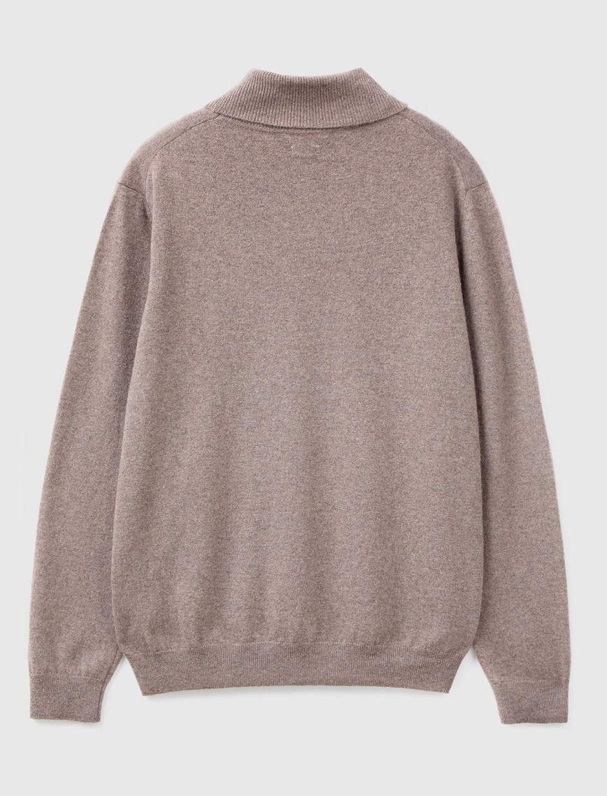 Erkek Bej Melanj Boğazlı %100 Merino Kazak