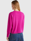 Kadın Fuşya Bisiklet Yaka %İnci Düğmeli Merino Hırka