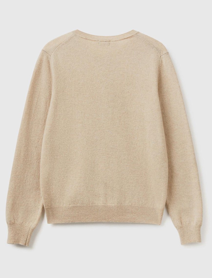 Kadın Bej Melanj Bisiklet Yaka %100 Merino Hırka