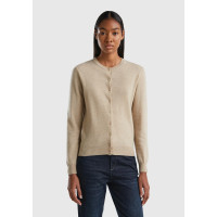 Kadın Bej Melanj Bisiklet Yaka %100 Merino Hırka