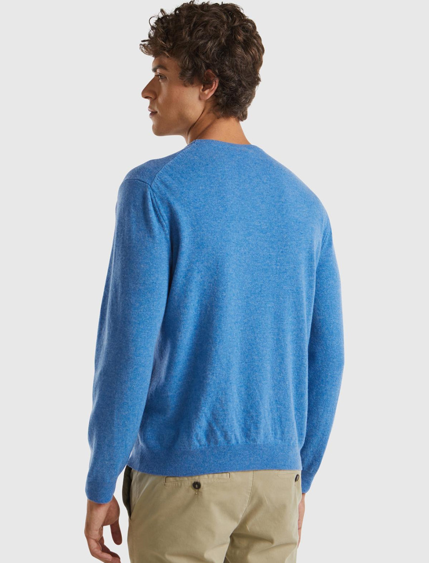 Erkek Mavi Melanj Bisiklet Yaka %100 Merino Kazak Erkek Mavi Melanj Bisiklet Yaka %100 Merino Kazak