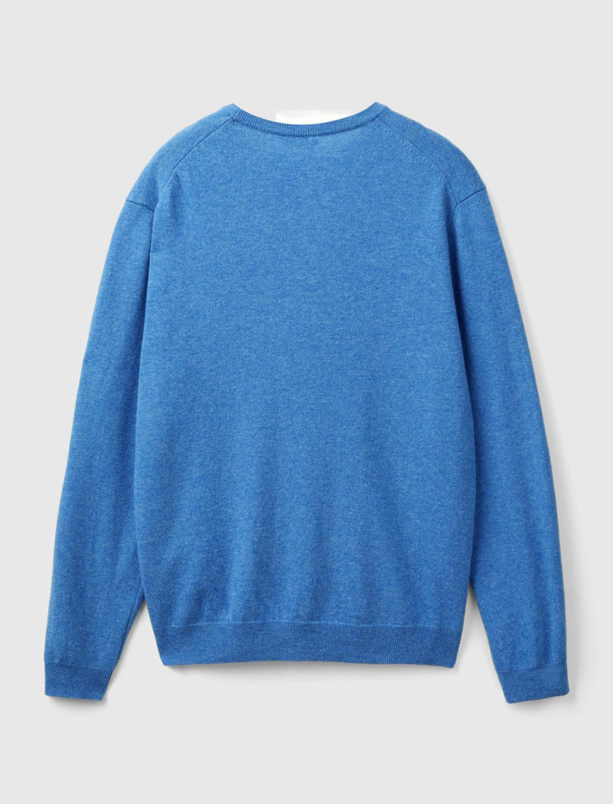 Erkek Mavi Melanj Bisiklet Yaka %100 Merino Kazak Erkek Mavi Melanj Bisiklet Yaka %100 Merino Kazak