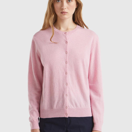 Kadın Pembe Bisiklet Yaka %100 Merino Hırka