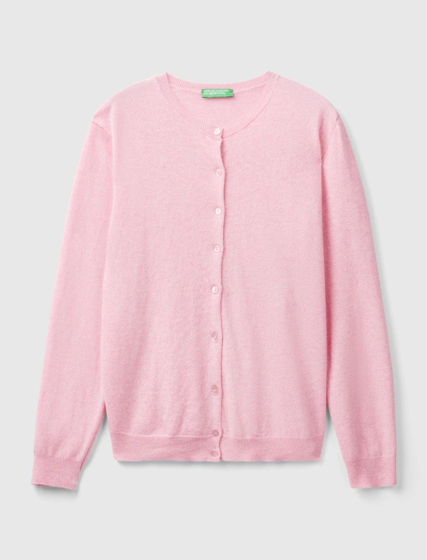 Kadın Pembe Bisiklet Yaka %100 Merino Hırka