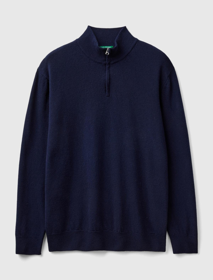 Erkek Lacivert Dik Yaka Yarım Fermuarlı %100 Merino Kazak Erkek Lacivert Dik Yaka Yarım Fermuarlı %100 Merino Kazak