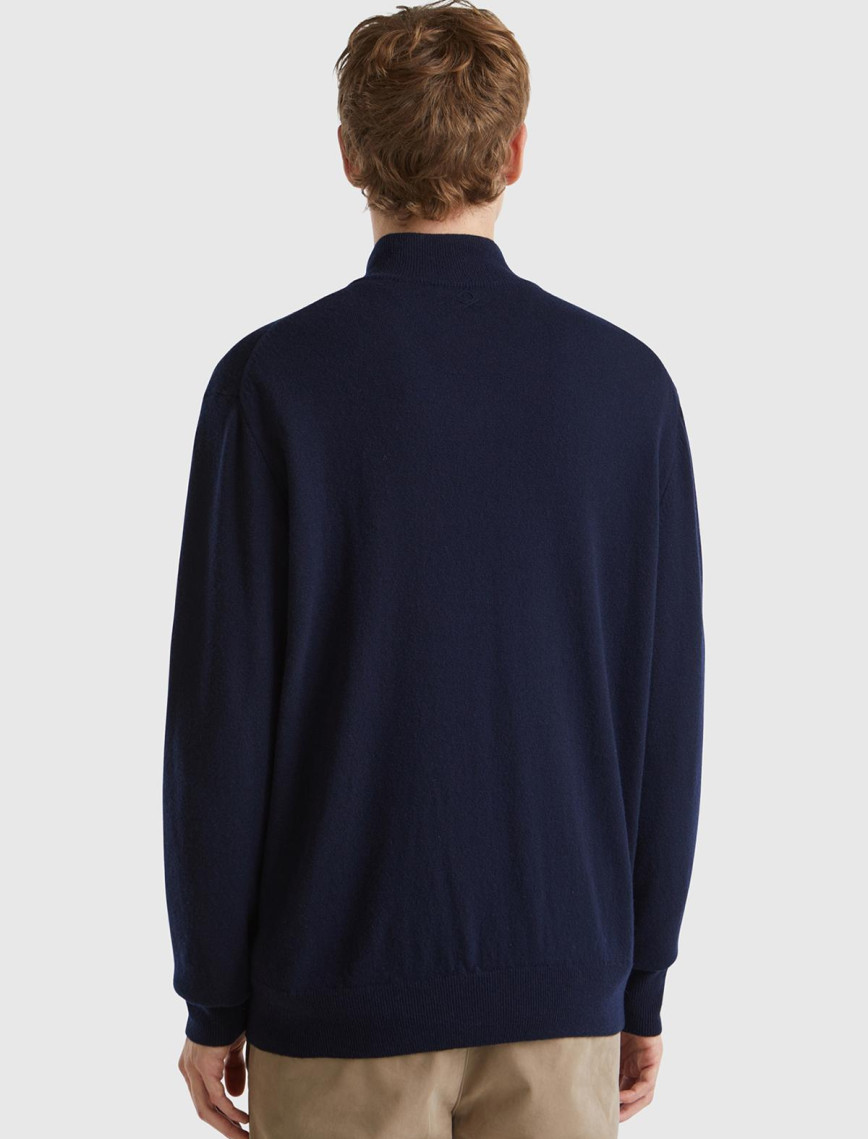 Erkek Lacivert Dik Yaka Yarım Fermuarlı %100 Merino Kazak Erkek Lacivert Dik Yaka Yarım Fermuarlı %100 Merino Kazak