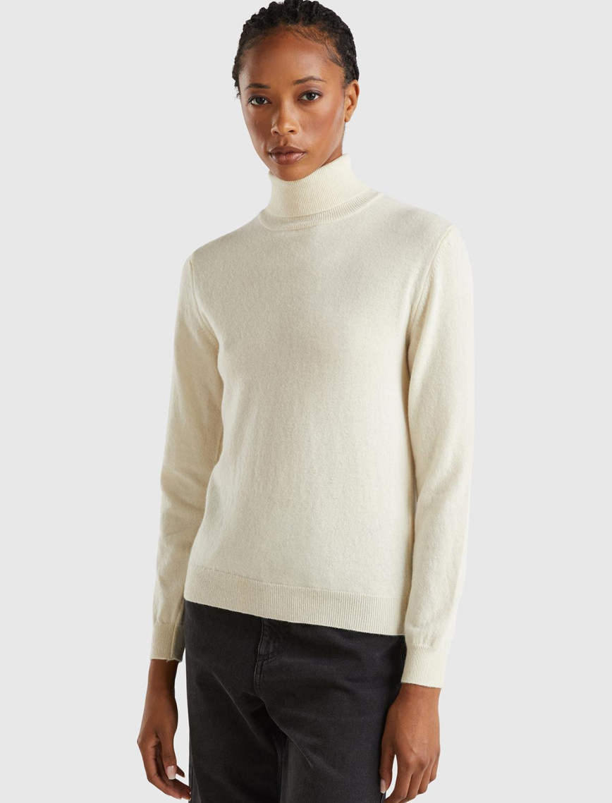 Kadın Kırmızı Dik Yaka %100 Merino Kazak