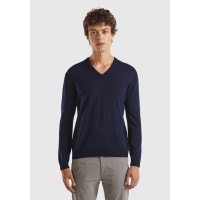 Erkek Lacivert V Yaka %100 Merino Kazak