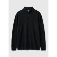 Erkek Siyah Dik Yaka Yarım Fermuarlı %100 Merino Kazak Erkek Siyah Dik Yaka Yarım Fermuarlı %100 Merino Kazak