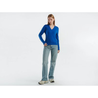 Kadın Gece Mavisi V Yaka %100 Merino Kazak