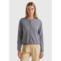 Kadın Antrasit Melanj Bisiklet Yaka %İnci Düğmeli Merino Hırka